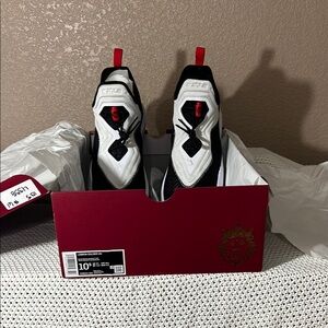 Nike Lebron Soldier XIV Men's Black/White & university red basketball shoe.